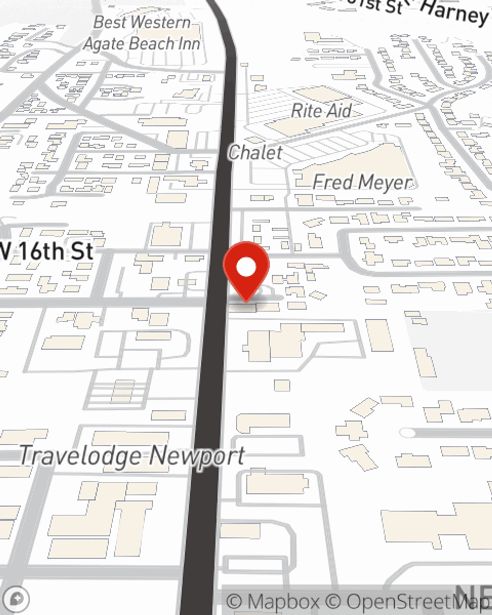 Map showing State Farm Agent Trevor Behr's office at 1460 N Coast Hwy Suite A Newport, OR