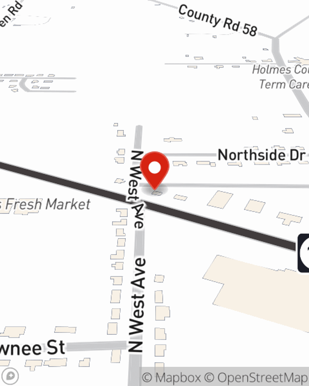 Map showing State Farm Agent Michael Fancher's office at 33661 Hunter Blvd., Durant, MS