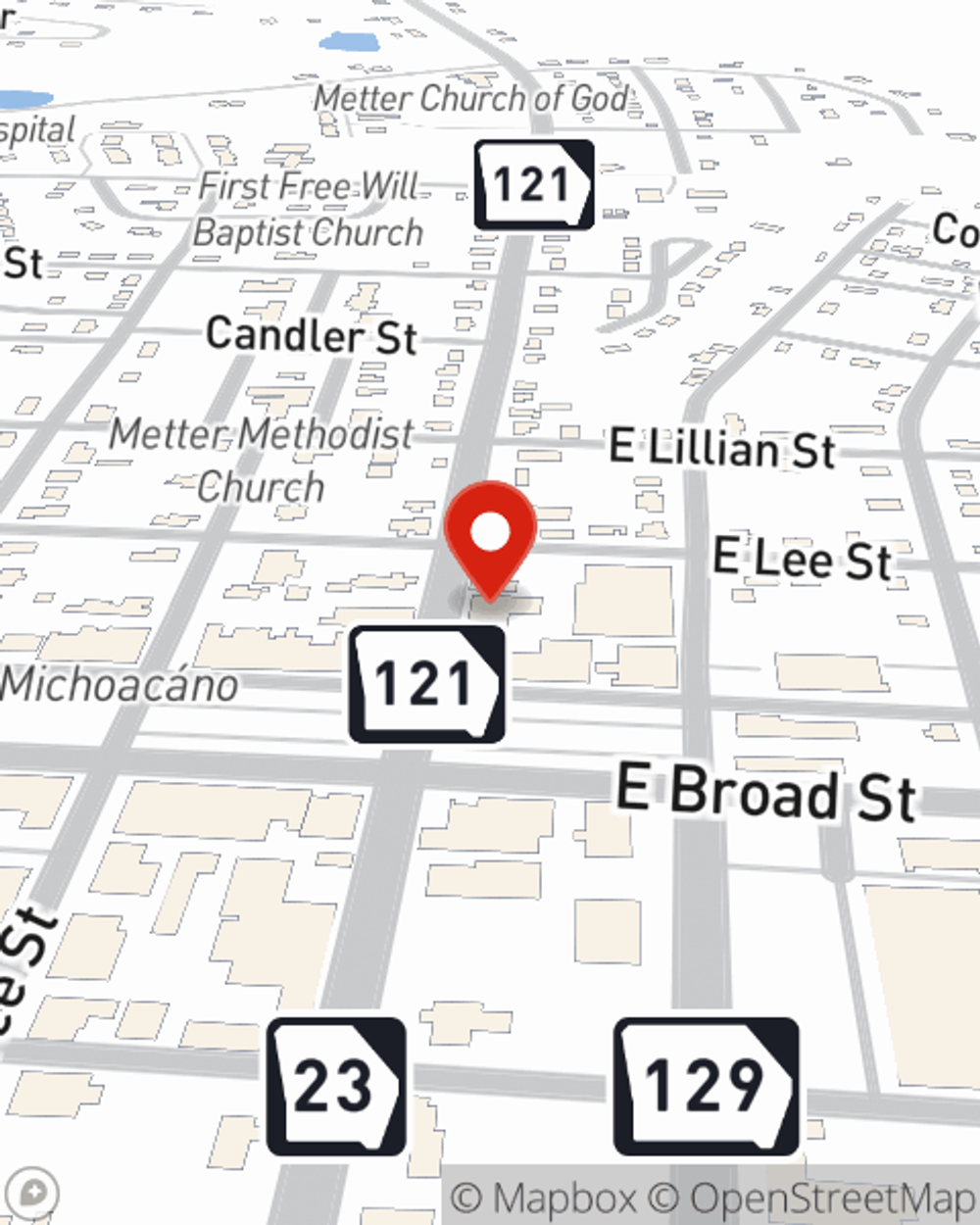 Map showing State Farm Agent Krista Anderson's office at 32 N Lewis Street, Metter, GA