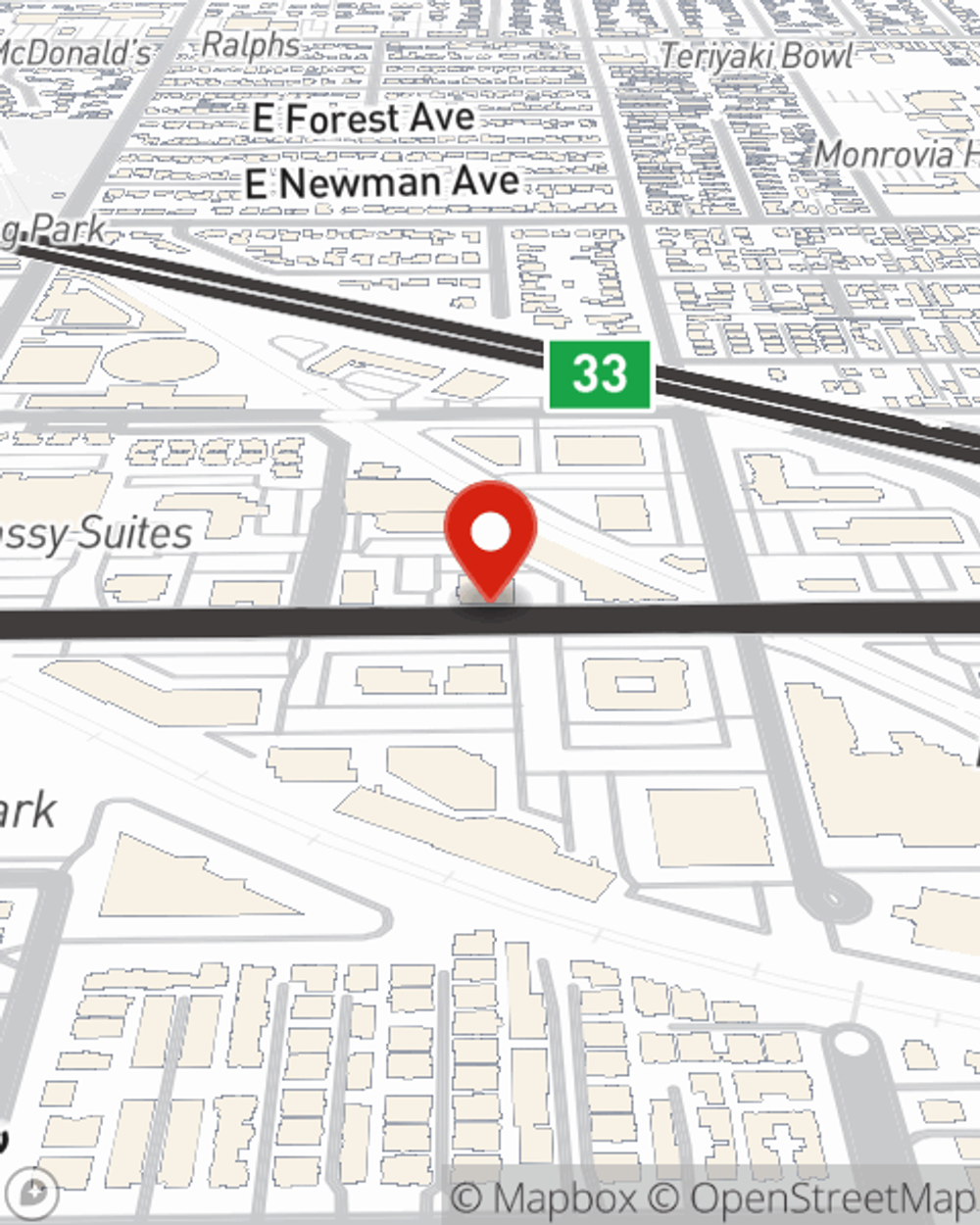 Map showing State Farm Agent Jimmy Hoesan's office at 411 E Huntington Dr Suite 216, Arcadia, CA