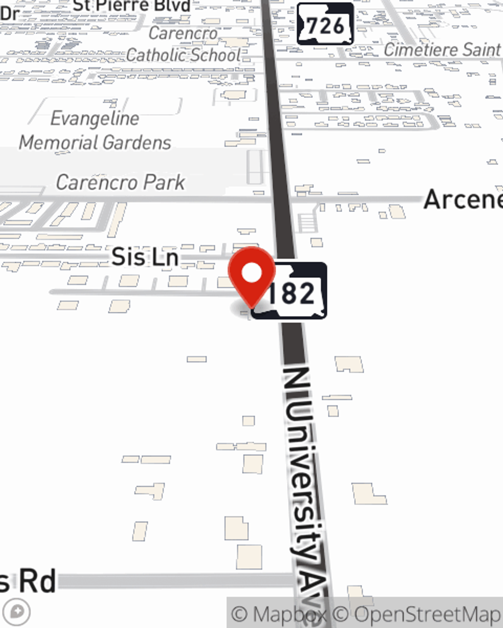 Map showing State Farm Agent Nouphay Kongphongmany's office at 3825 N. Universtiy Ave, Carencro, LA