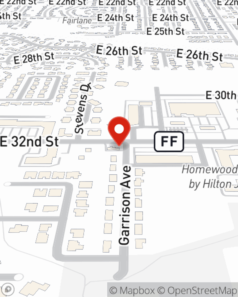 Map showing State Farm Agent Kyle Hickam's office at 2606 E 32nd Street, Joplin, MO