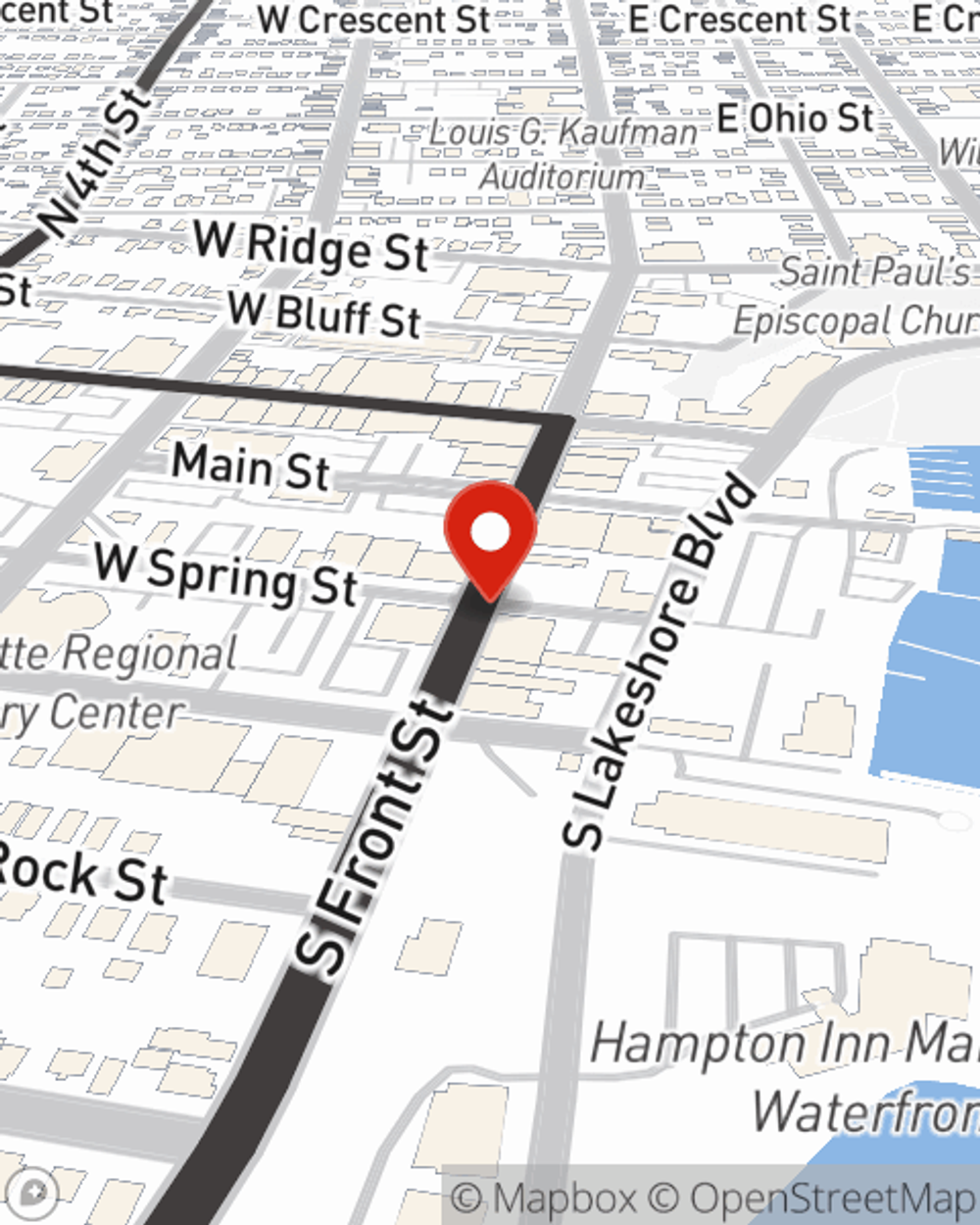 Map showing State Farm Agent Stephanie Robar's office at 307 S Front Street Suite 205 Marquette, MI