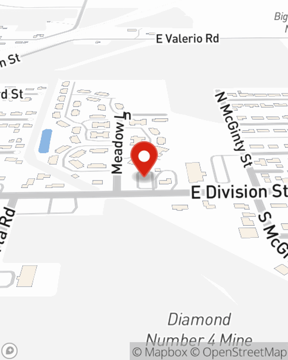 Map showing State Farm Agent Jerry Hallahan's office at 1350 E Division Street, Diamond, IL
