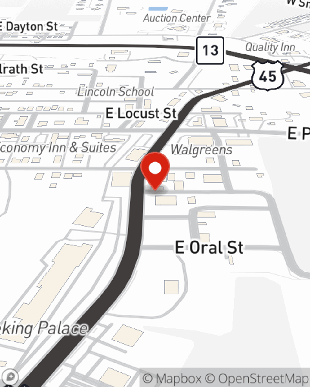 Map showing State Farm Agent Shane Gooden's office at 120 S Commercial Street, Harrisburg, IL