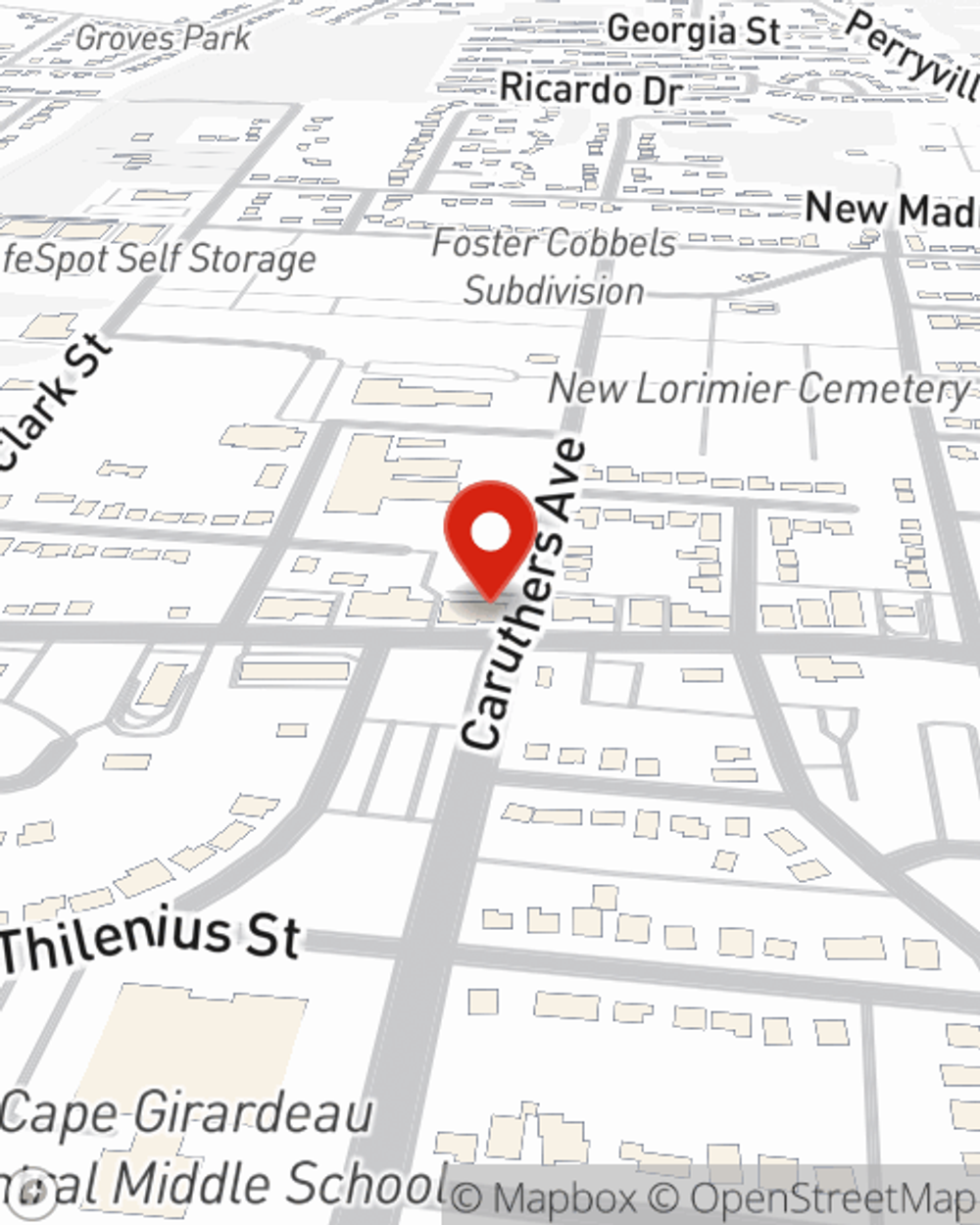 Map showing State Farm Agent Michael Jones's office at 1900 Broadway St, Cape Girardeau, MO