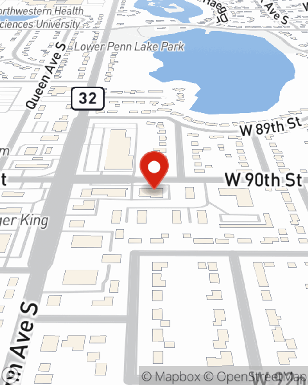 Map showing State Farm Agent Stephanie Fetzer's office at 2111 W 90th St Bloomington, MN