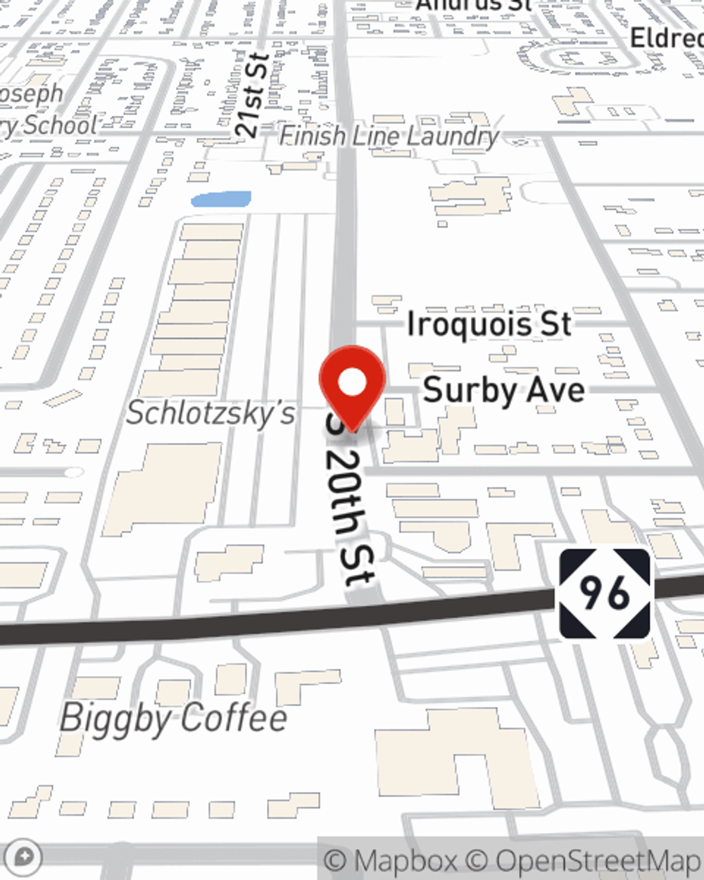 Map showing State Farm Agent Kristin Wykoski's office at 75 20th Street S Suite B Battle Creek, MI