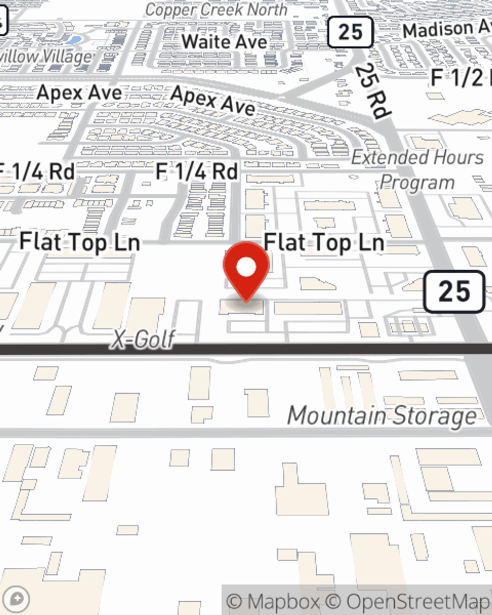 Map showing State Farm Agent Jake Druce's office at 2486 Patterson Road Unit 13, Grand Junction, CO