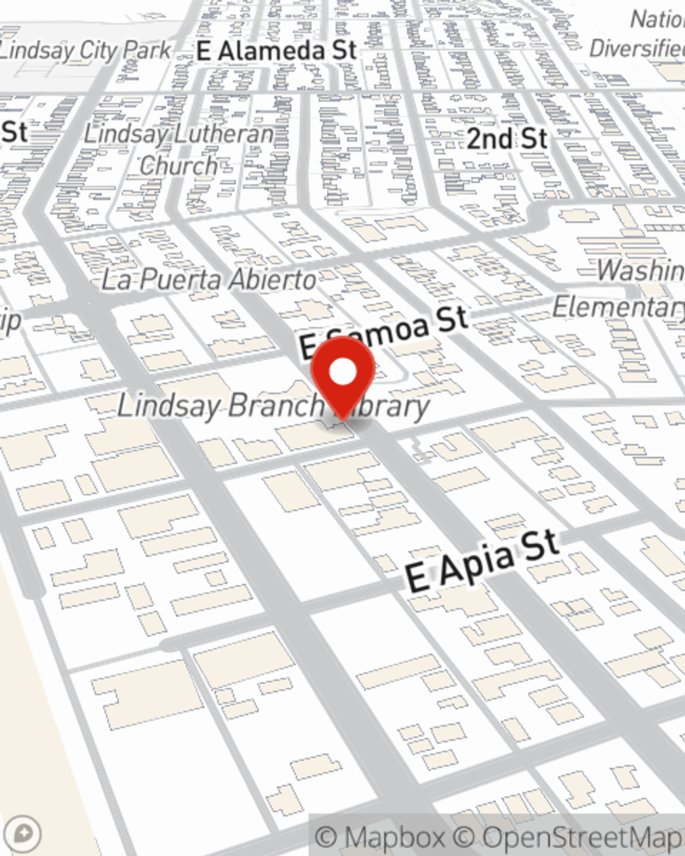 Map showing State Farm Agent Brian Watson's office at 199 E. Honolulu St., Lindsay, CA