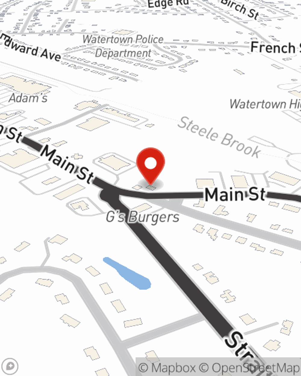 Map showing State Farm Agent Brittany Roberts's office at 1297b Main Street, Watertown, CT