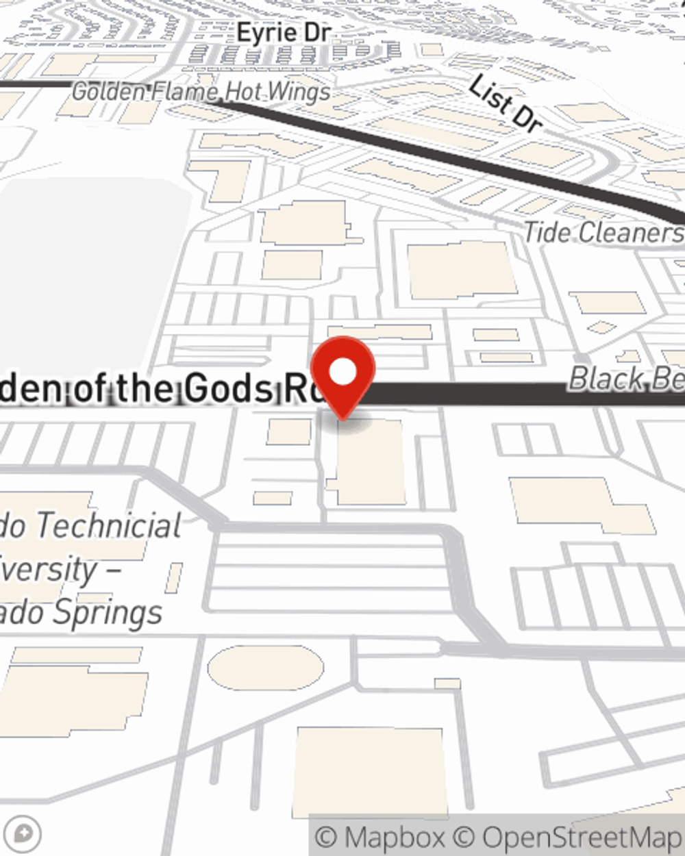 Map showing State Farm Agent Jennifer McAdams's office at 1485 Garden of the Gods Rd, Suite 164, Colorado Springs, CO
