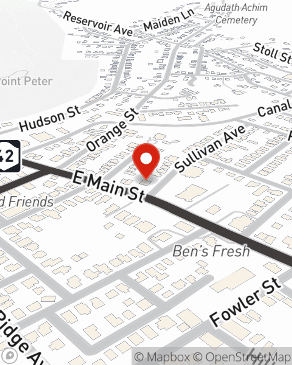 Map showing State Farm Agent James Demmer's office at 20 E Main Street, Port Jervis, NY