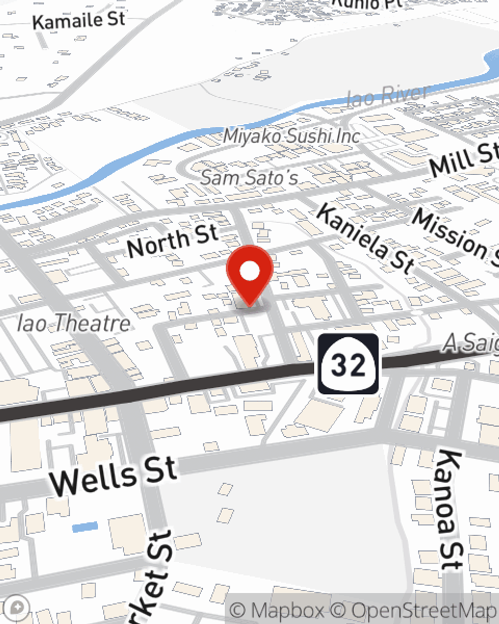 Map showing State Farm Agent Mike Taniguchi's office at 35 Central Avenue, Wailuku, HI