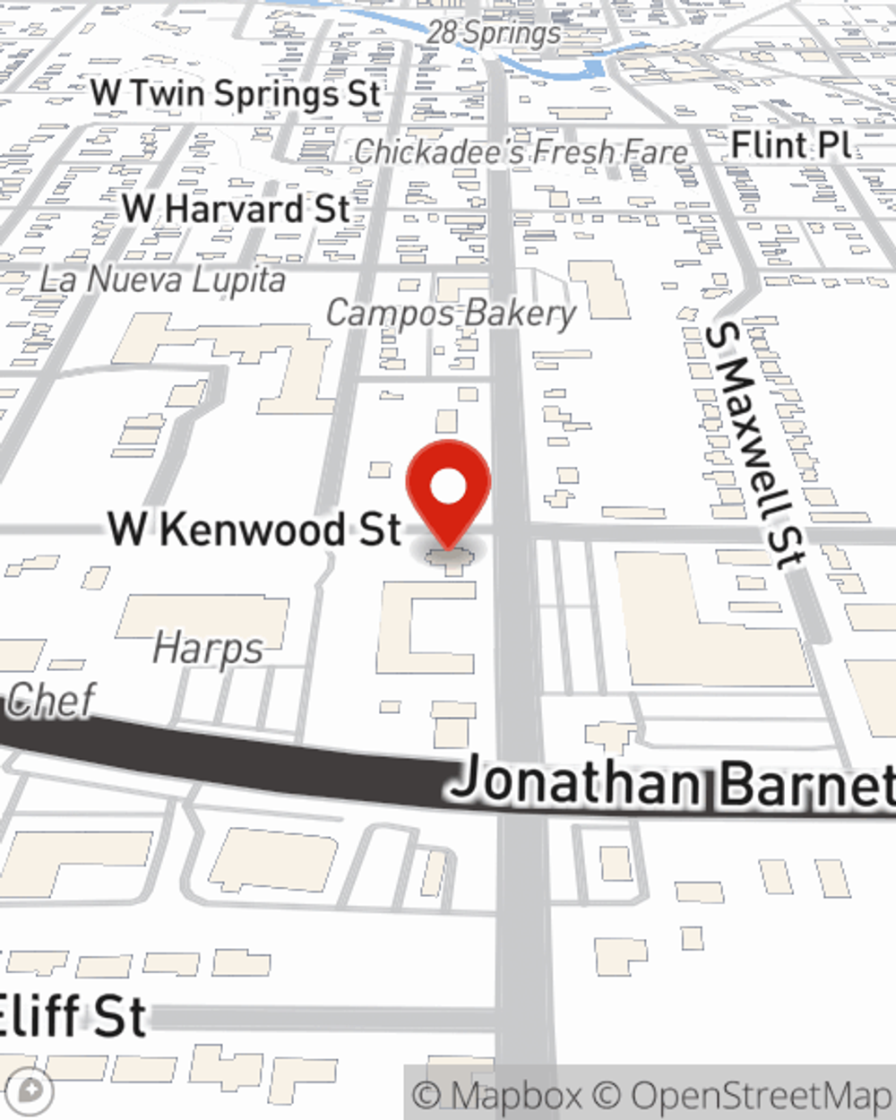 Map showing State Farm Agent Jordan Smithson's office at 1002 S Mt. Olive St Siloam Springs, AR