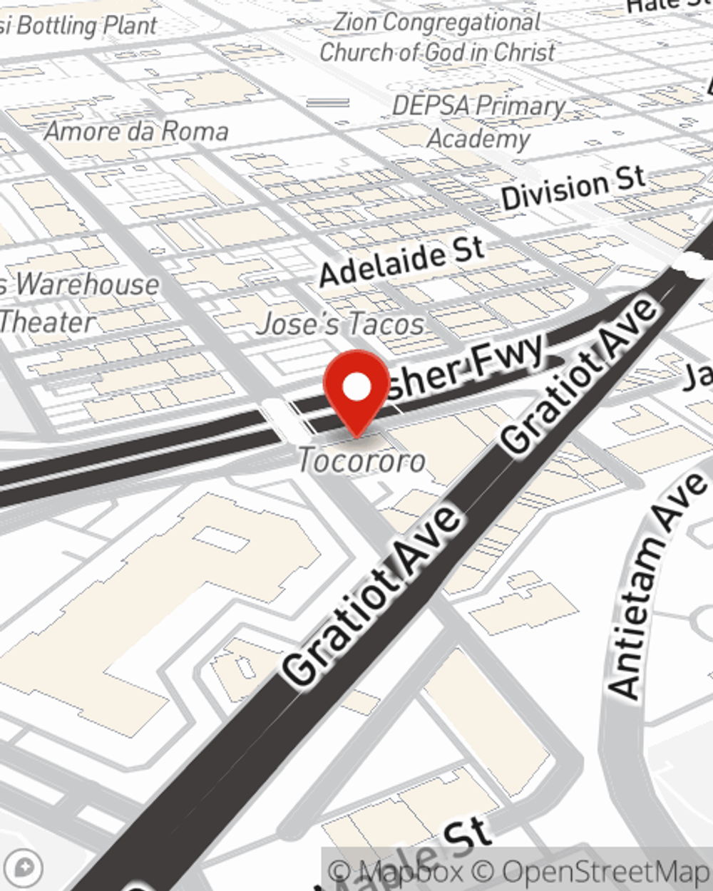 Map showing State Farm Agent Jason Grose's office at 2362 Russell Street Suite 200, Detroit, MI