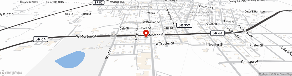 Map showing State Farm Agent Paul Watzlavik's office at 410 W Morton St, Oakland City, IN