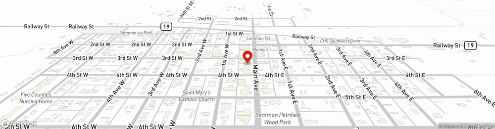 Map showing State Farm Agent Duke Boston's office at 309 Main Ave, Lemmon, SD