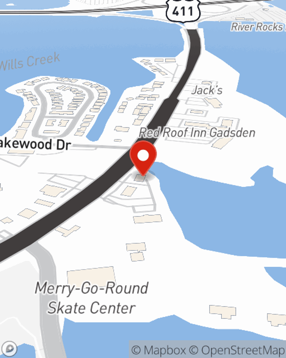Map showing State Farm Agent Brandon Holland's office at 1720 Rainbow Drive, Gadsden, AL