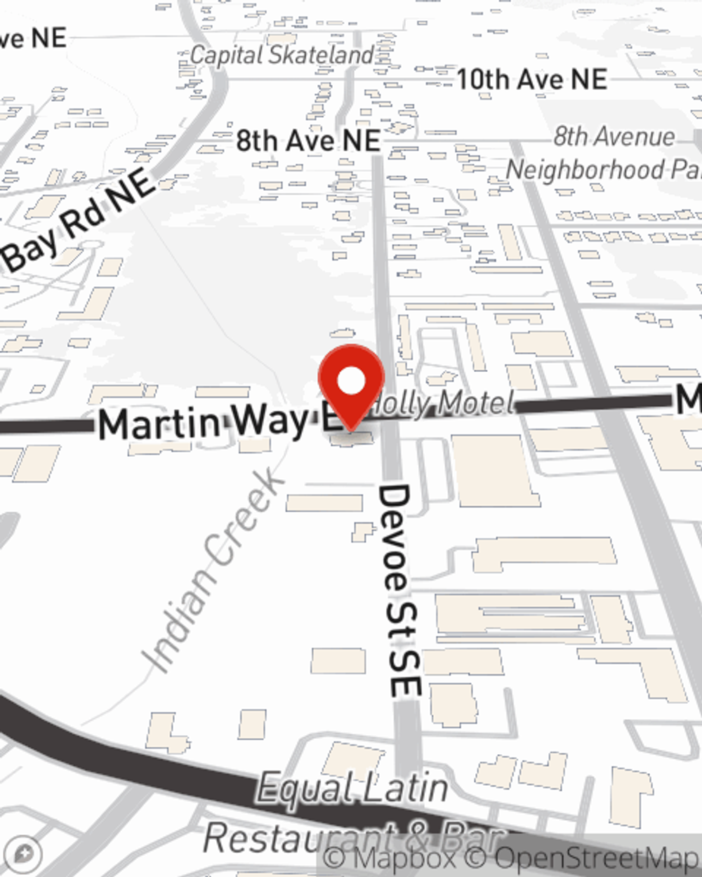 Map showing State Farm Agent Melanie Bakala's office at 2745 Martin Way E, Ste H, Olympia, WA