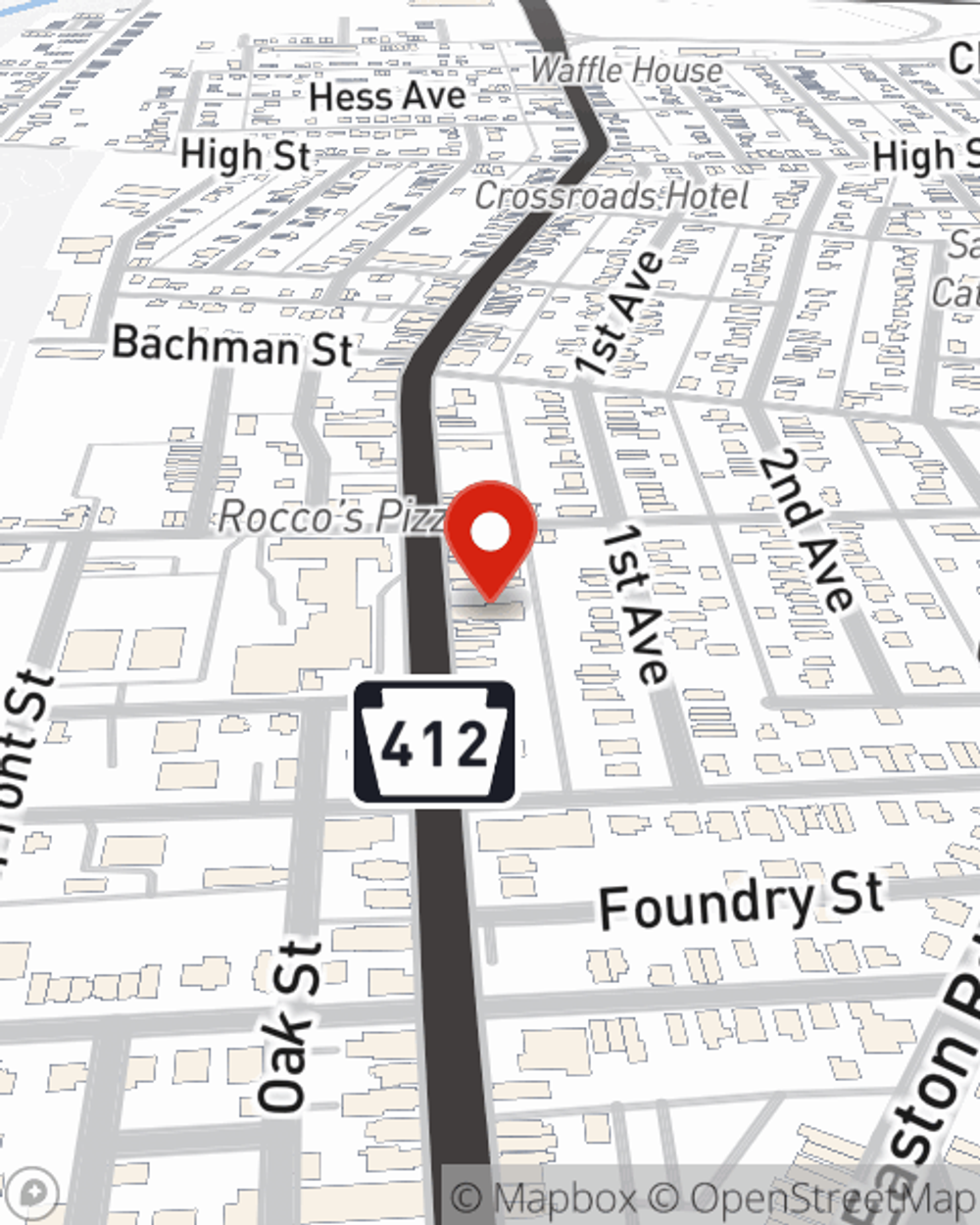 Map showing State Farm Agent Jim Gardner's office at 1057 Main Street, Hellertown, PA