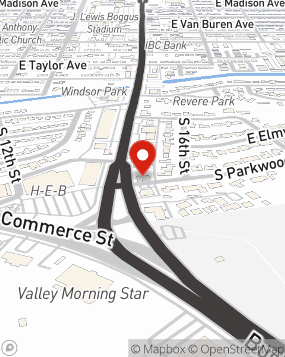 Map showing State Farm Agent Daniel Reza's office at 1221 S 77 Sunshine Strip, Harlingen, TX