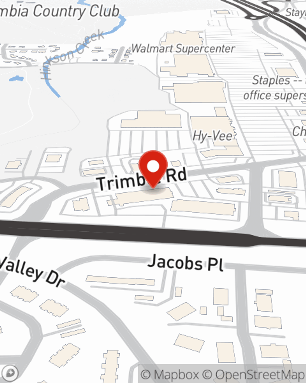 Map showing State Farm Agent Stephanie Wilmsmeyer's office at 2609 E Broadway, Suite 214, Columbia, MO