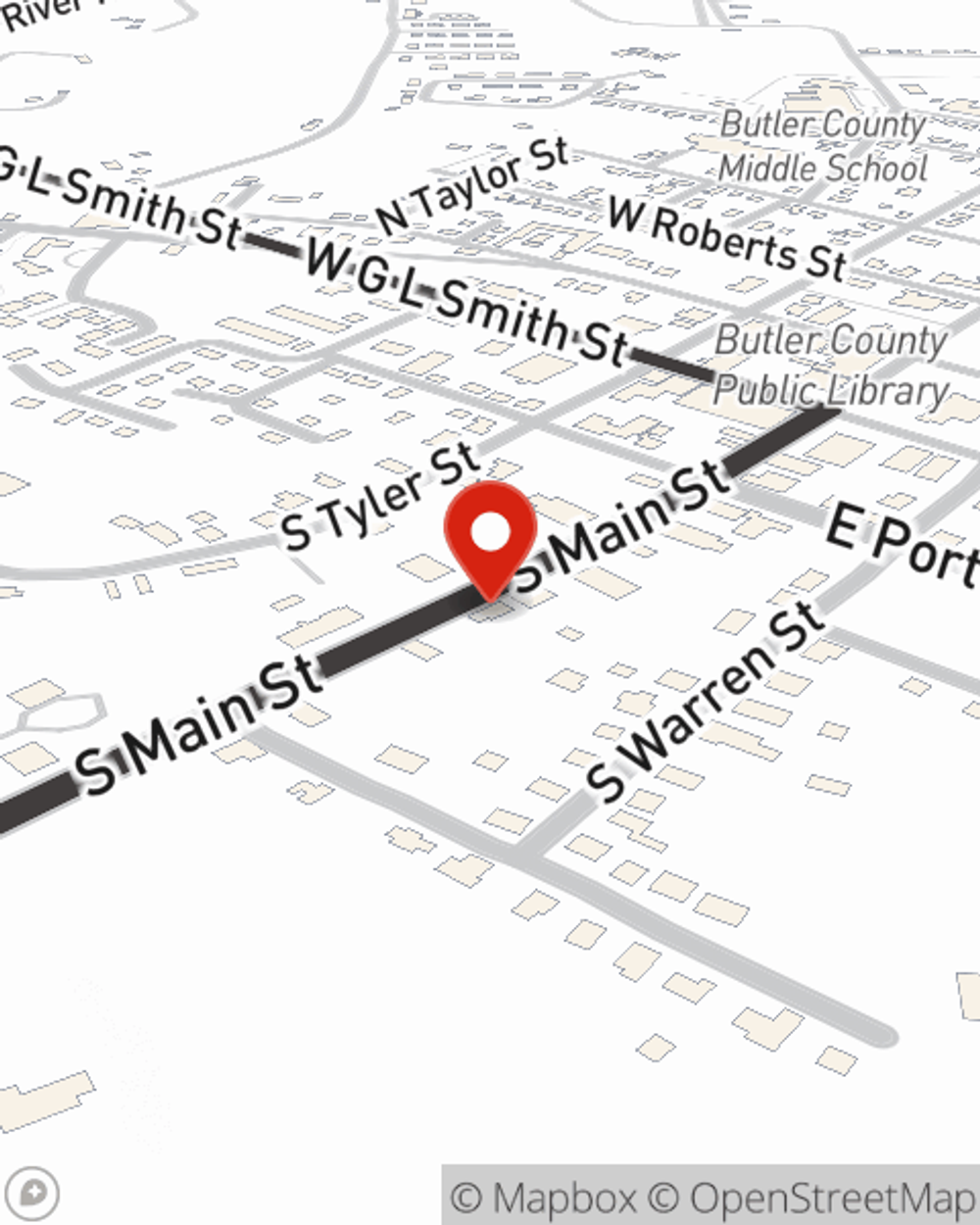 Map showing State Farm Agent Baker Gardner's office at 219 South Main Street, Morgantown, KY