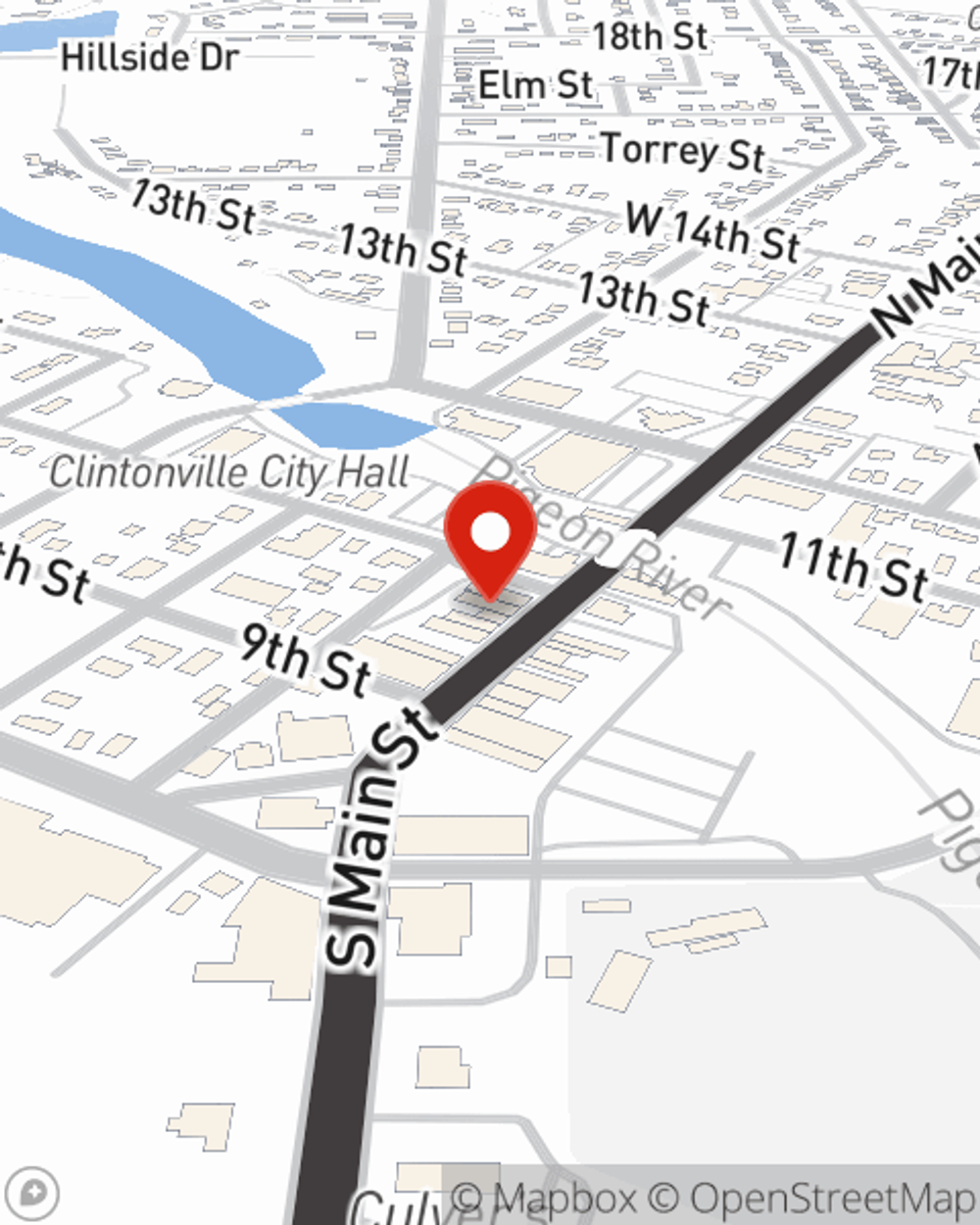 Map showing State Farm Agent Kelly Trebus's office at 40 S Main Street, Clintonville, WI