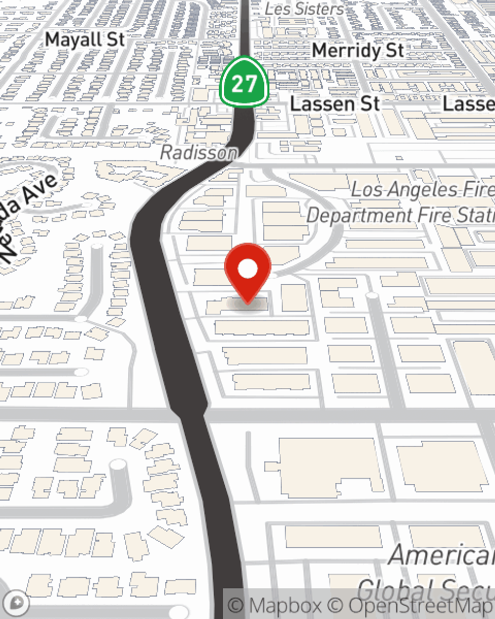 Map showing State Farm Agent Ned Gardner's office at 9520 Topanga Canyon Blvd, Suite 202, Chatsworth, CA