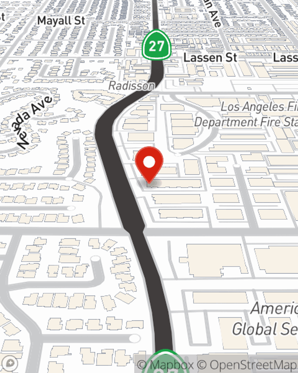 Map showing State Farm Agent Ned Gardner's office at 9520 Topanga Canyon Blvd, Suite 202, Chatsworth, CA