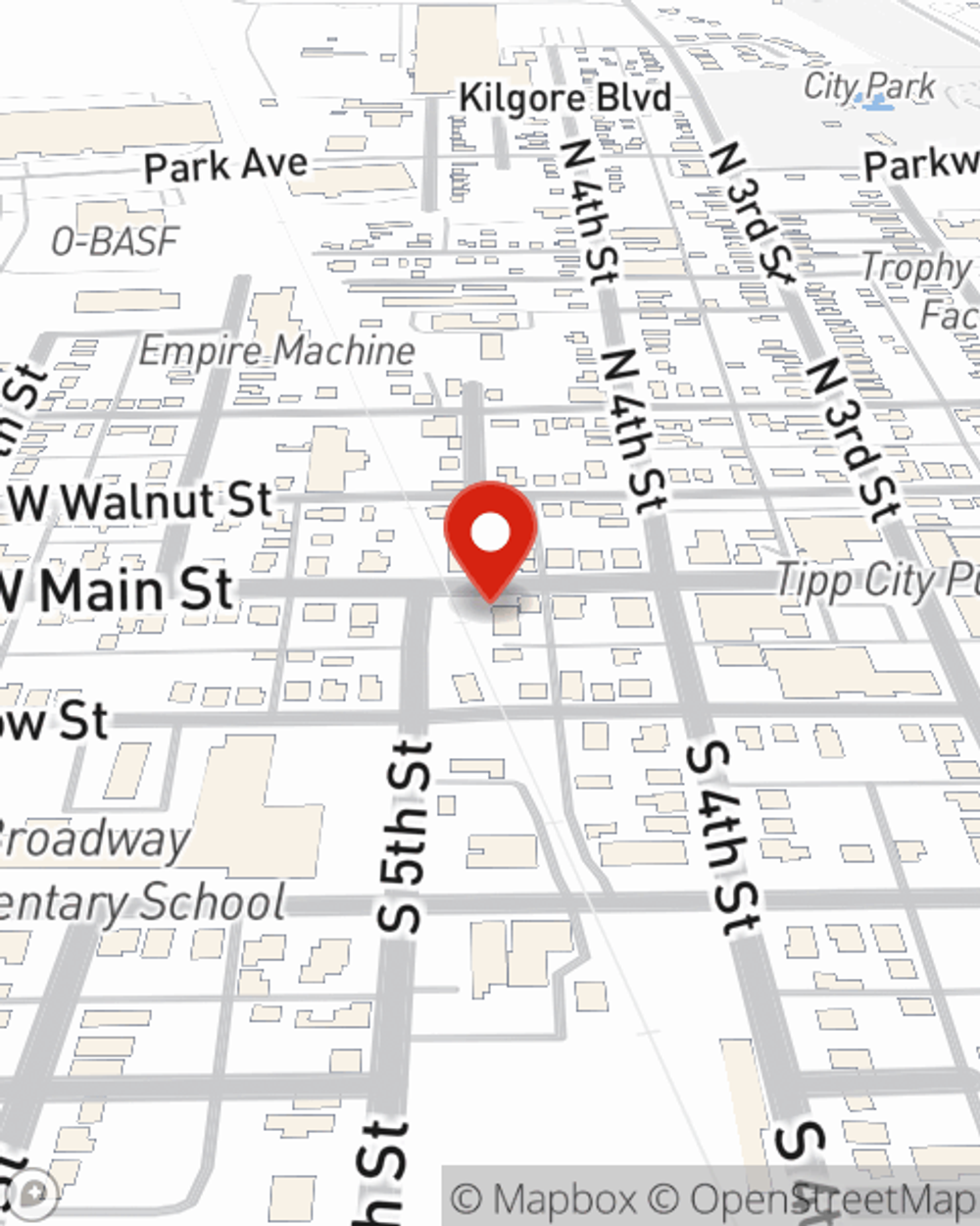Map showing State Farm Agent Zack Jacobs's office at 124 W Main St, Tipp City, OH