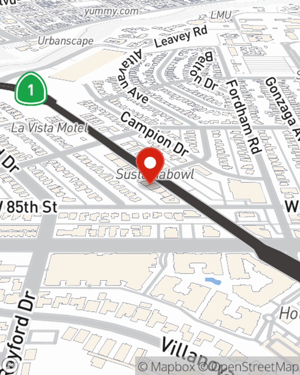 Map showing State Farm Agent Kate Leung's office at 8405 Lincoln Blvd, Westchester, CA