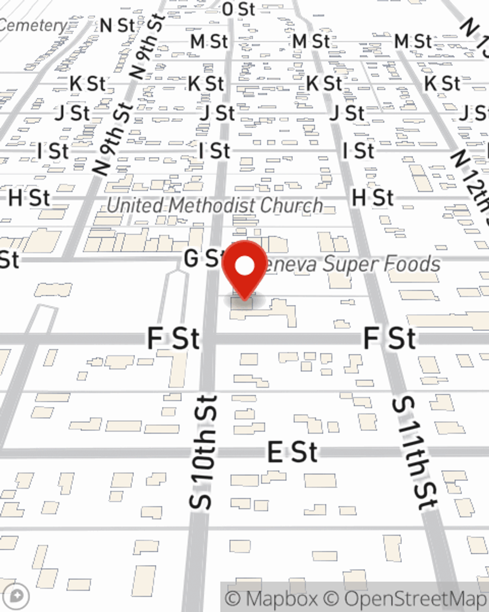 Map showing State Farm Agent Judy Barnes's office at 151 S 10th St, Geneva, NE