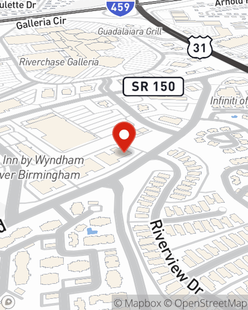 Map showing State Farm Agent Tyler Rutledge's office at 3821 Lorna Road, Suite 108, Hoover, AL