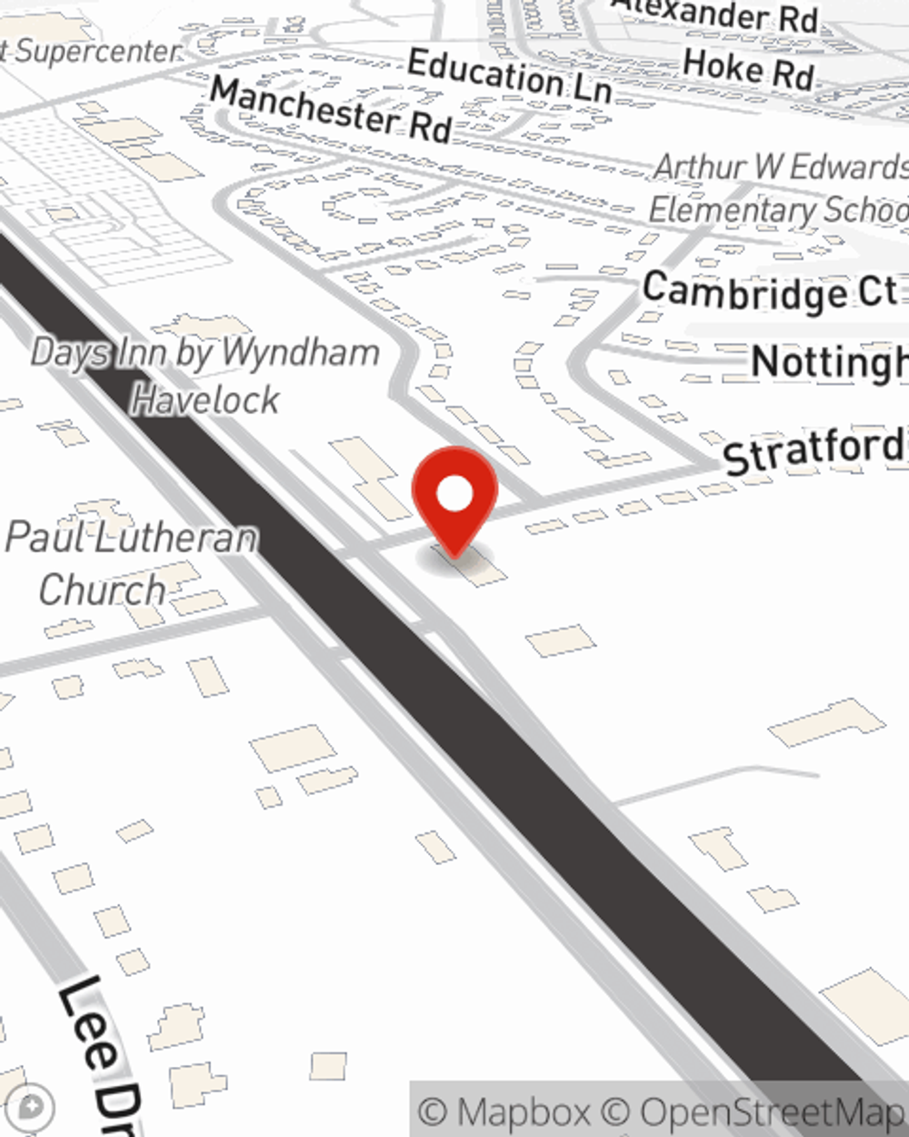 Map showing State Farm Agent Donna Comer's office at 288 US Hwy 70 West, Suite 100, Havelock, NC
