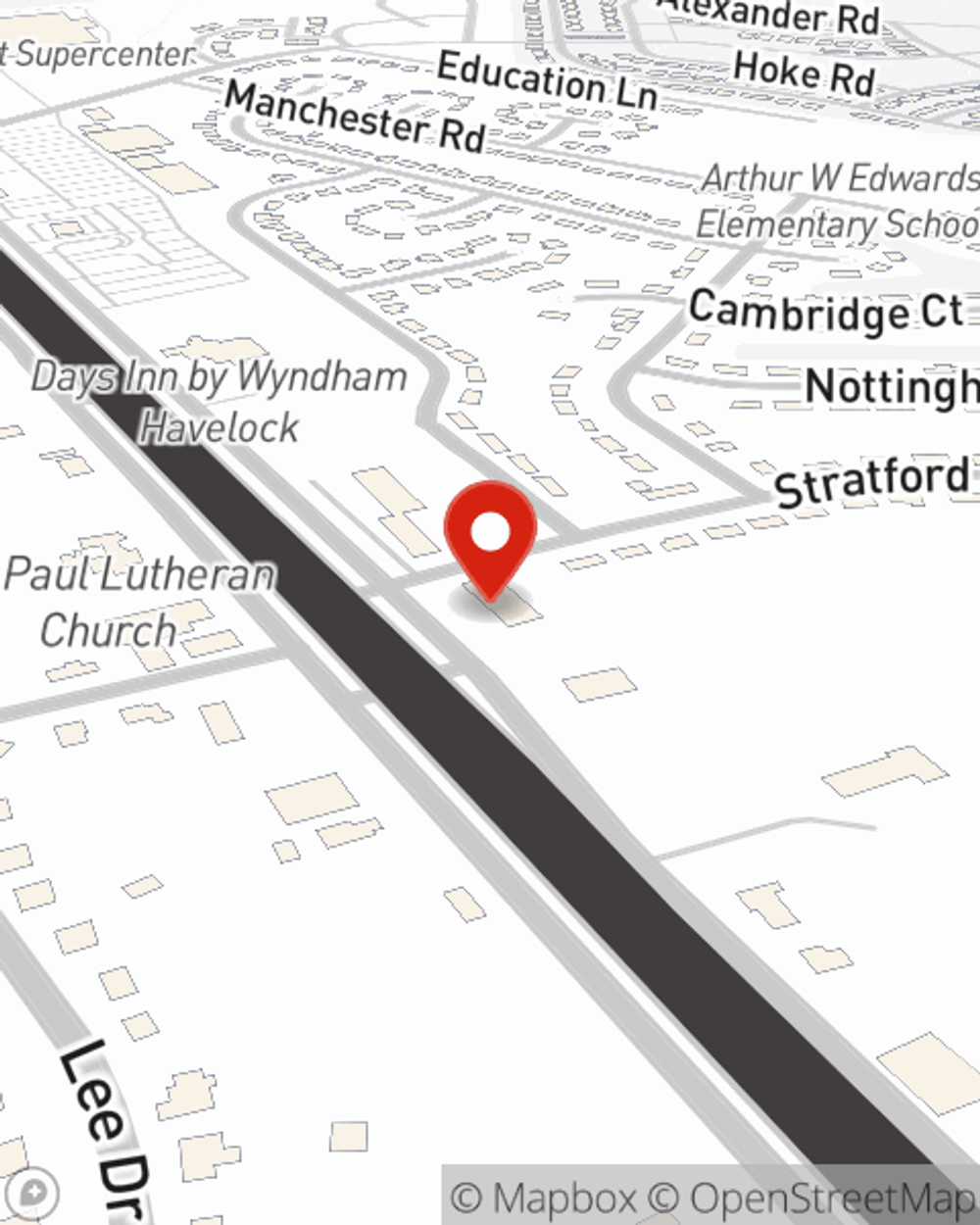Map showing State Farm Agent Donna Comer's office at 288 US Hwy 70 West, Suite 100, Havelock, NC