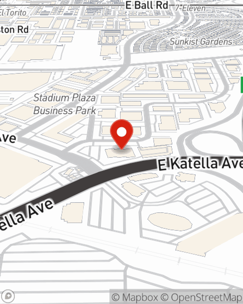 Map showing State Farm Agent Spencer Oliver's office at 2401 E Katella Avenue Suite 610, Anaheim, CA