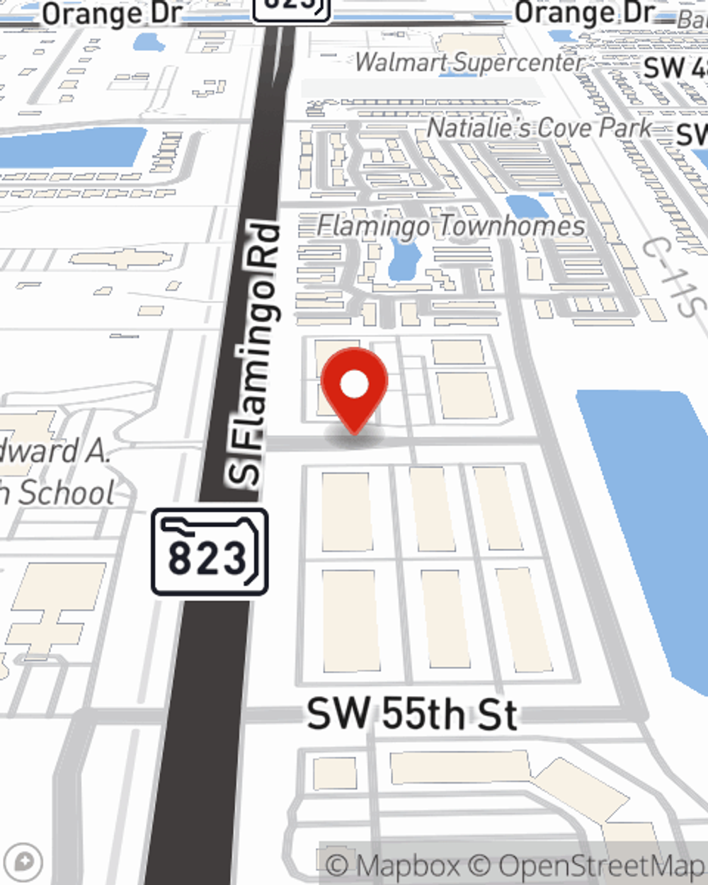 Map showing State Farm Agent Ashley Lane's office at 12330 SW 53rd St, Suite 711, Cooper City, FL