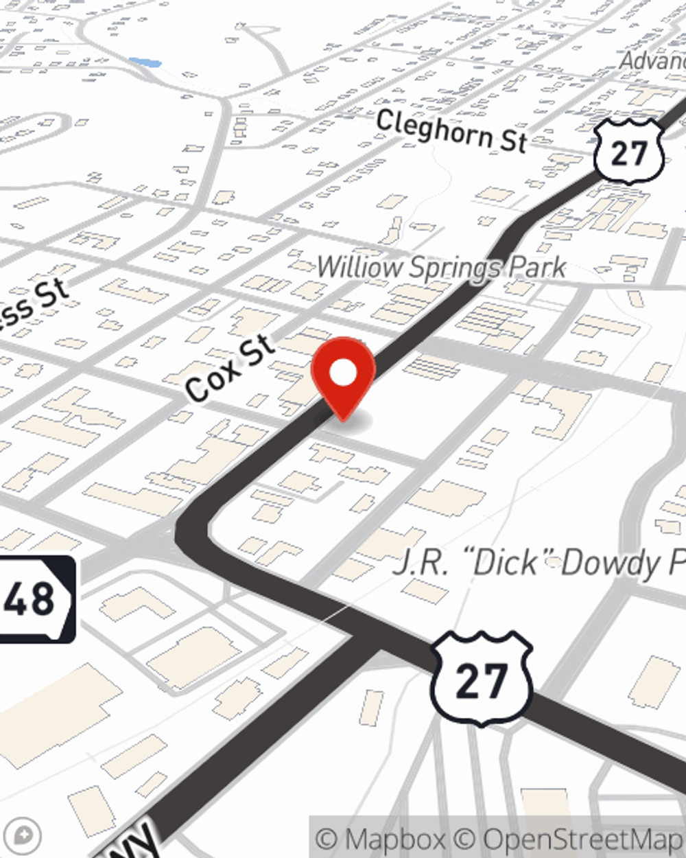 Map showing State Farm Agent Missy Vogel's office at 25 East Washington Street, Summerville, GA