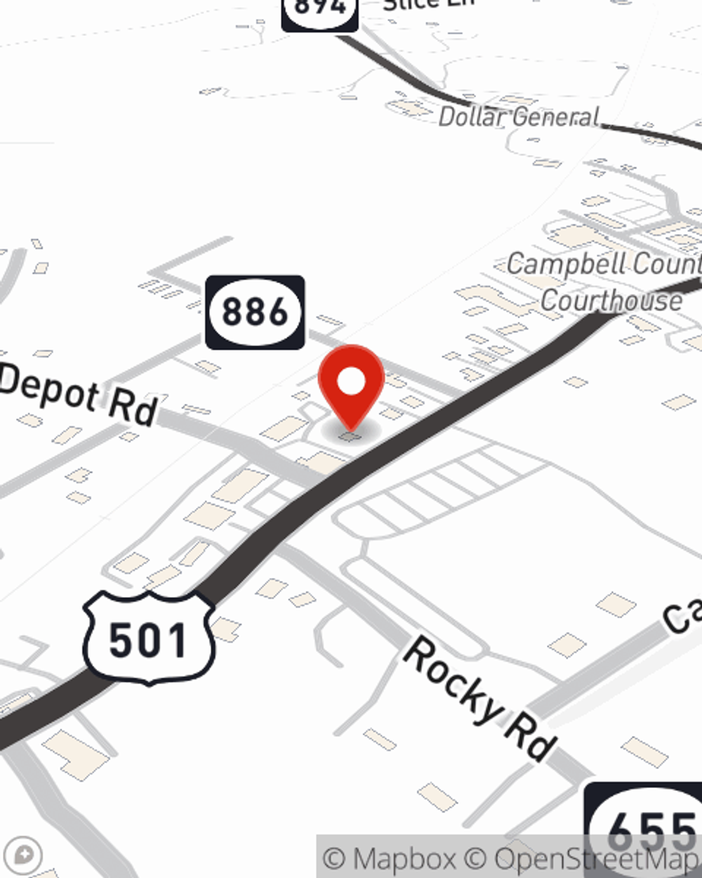 Map showing State Farm Agent Jack Dean's office at 508 Village Hwy, Rustburg, VA