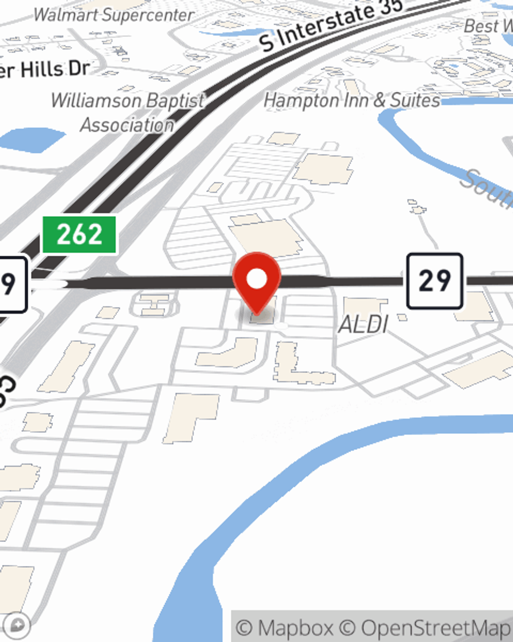 Map showing State Farm Agent Darren Featherstone's office at 950 W University Ave Suite 209 Georgetown, TX