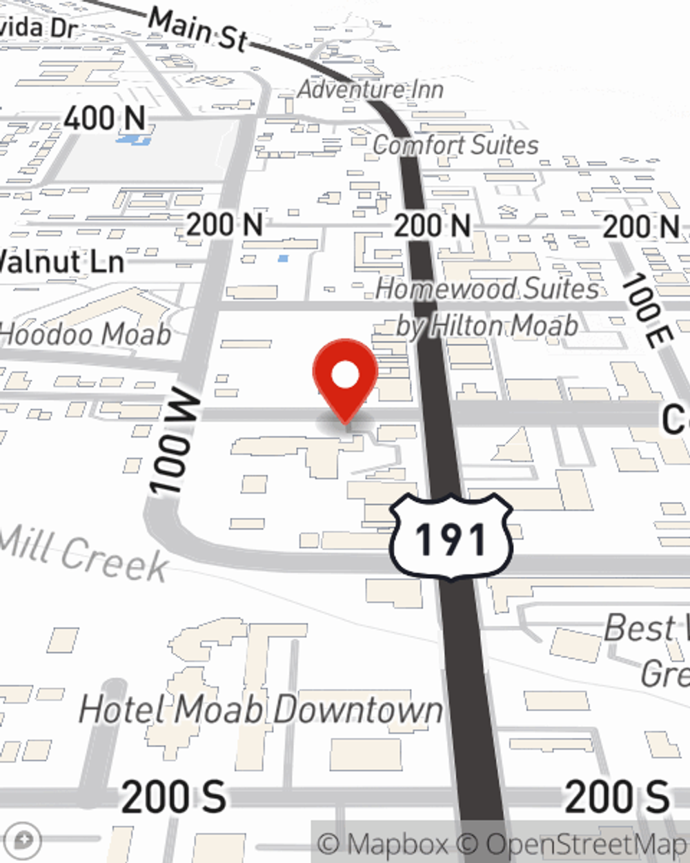 Map showing State Farm Agent Brittney Melton's office at 30 W Center Street, Moab, UT