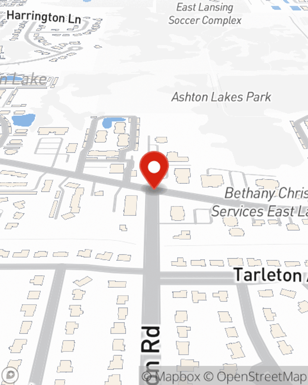 Map showing State Farm Agent Dan Kasischke's office at 735 W Lake Lansing Road Suite 125 East Lansing, MI