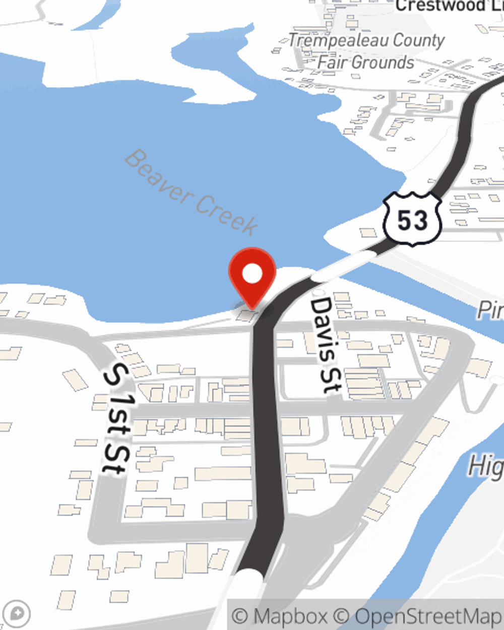 Map showing State Farm Agent Kurt Pfaff's office at 16935 N Main Street, Galesville, WI