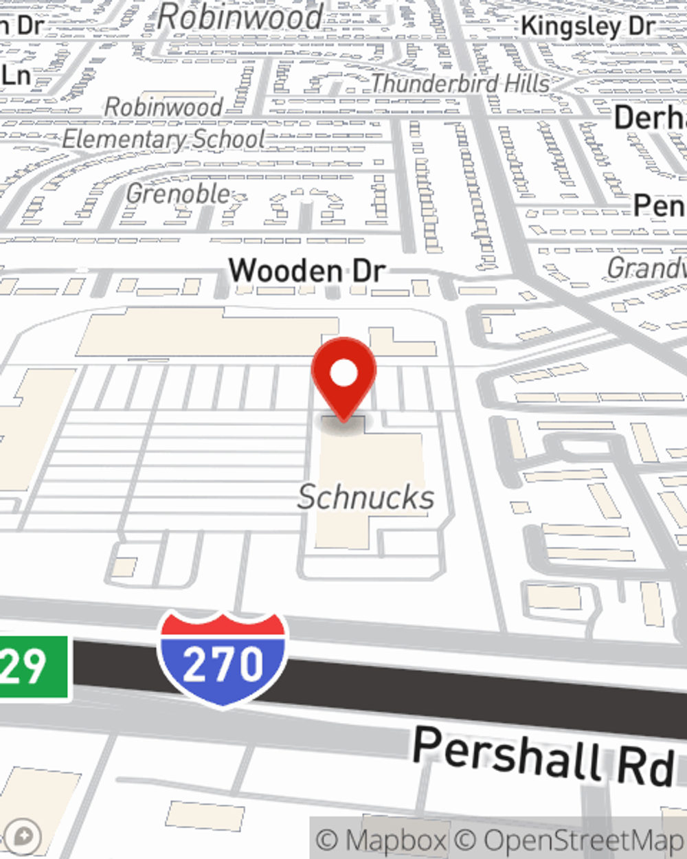 Map showing State Farm Agent Jan Grafeman's office at 1 Grandview Plaza Shopping Center Suite c Florissant, MO