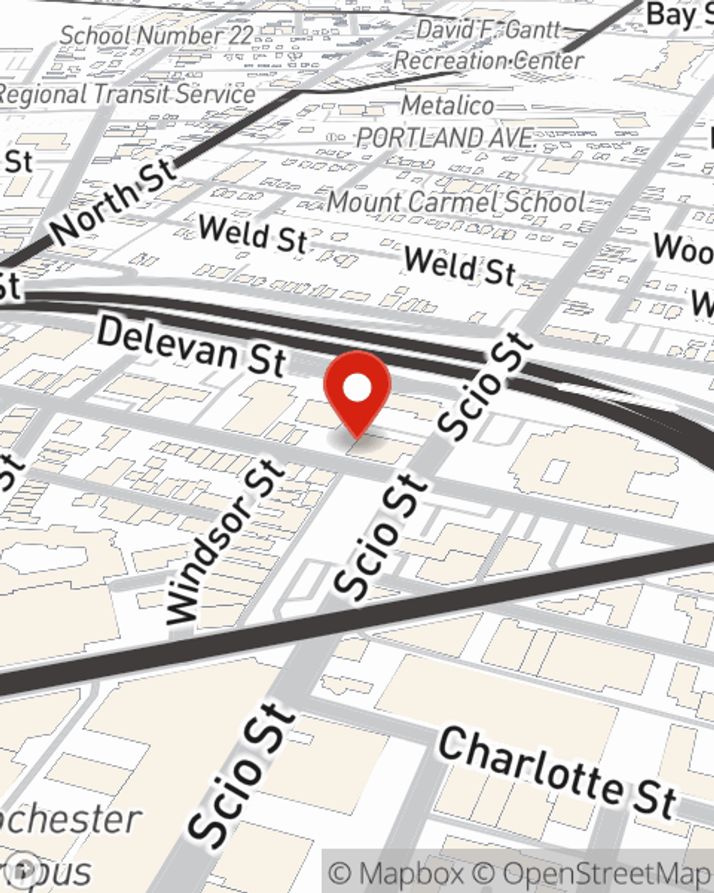 Map showing State Farm Agent Jackie Ortiz's office at 146 University Ave, Rochester, NY