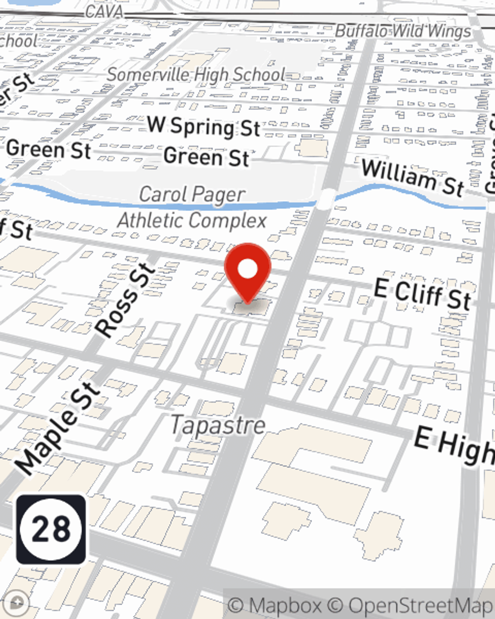 Map showing State Farm Agent Lileen Schwarz's office at 75-77 N Bridge Street Suite 105, Somerville, NJ