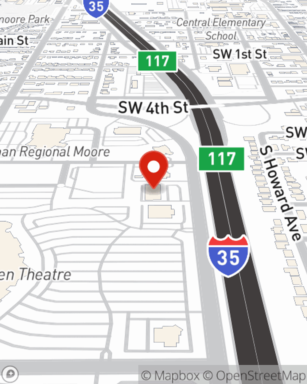 Map showing State Farm Agent Jim Evans's office at 717 S. I-35 SERVICE RD, MOORE, OK