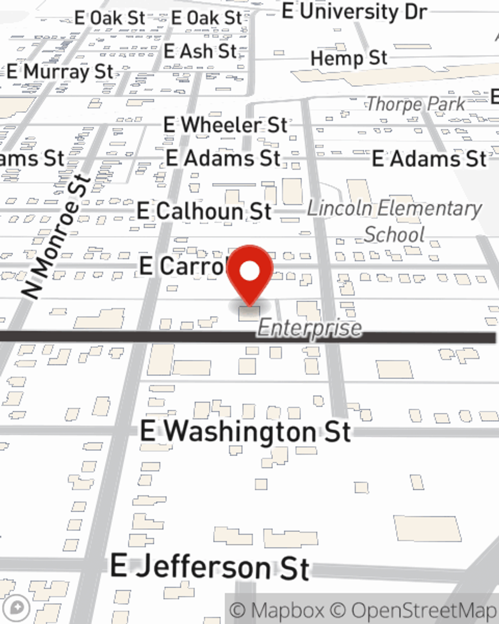 Map showing State Farm Agent Derek Zahm's office at 1120 E Jackson St, Macomb, IL